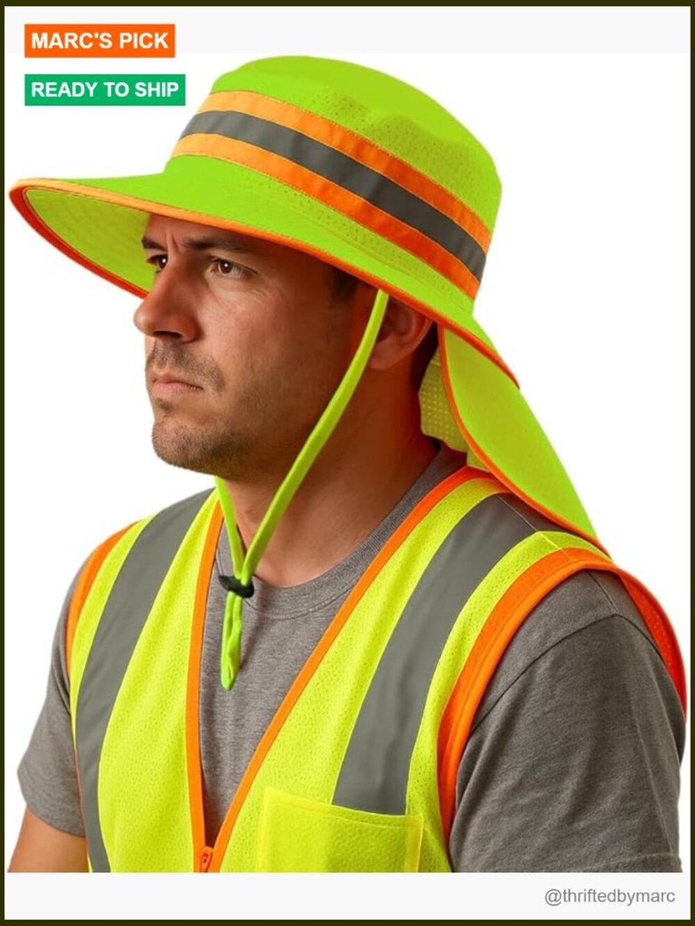 High Vis Reflective Bucket Hat with Neck Flap Wide Brim Sun Hat for Men